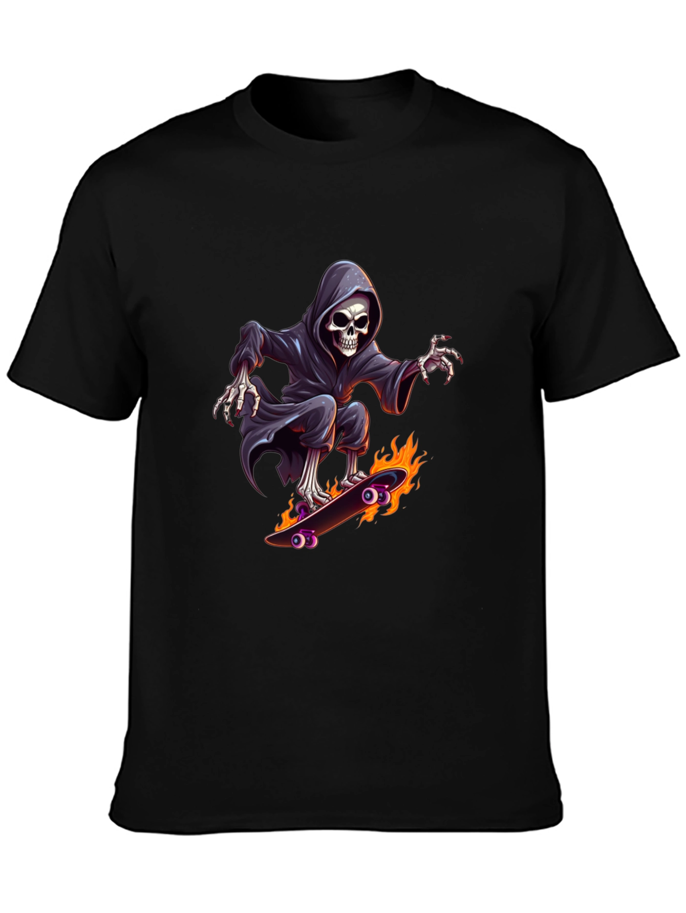 Grim Reaper Skateboard Graphic Tee - Cool Black T-Shirt