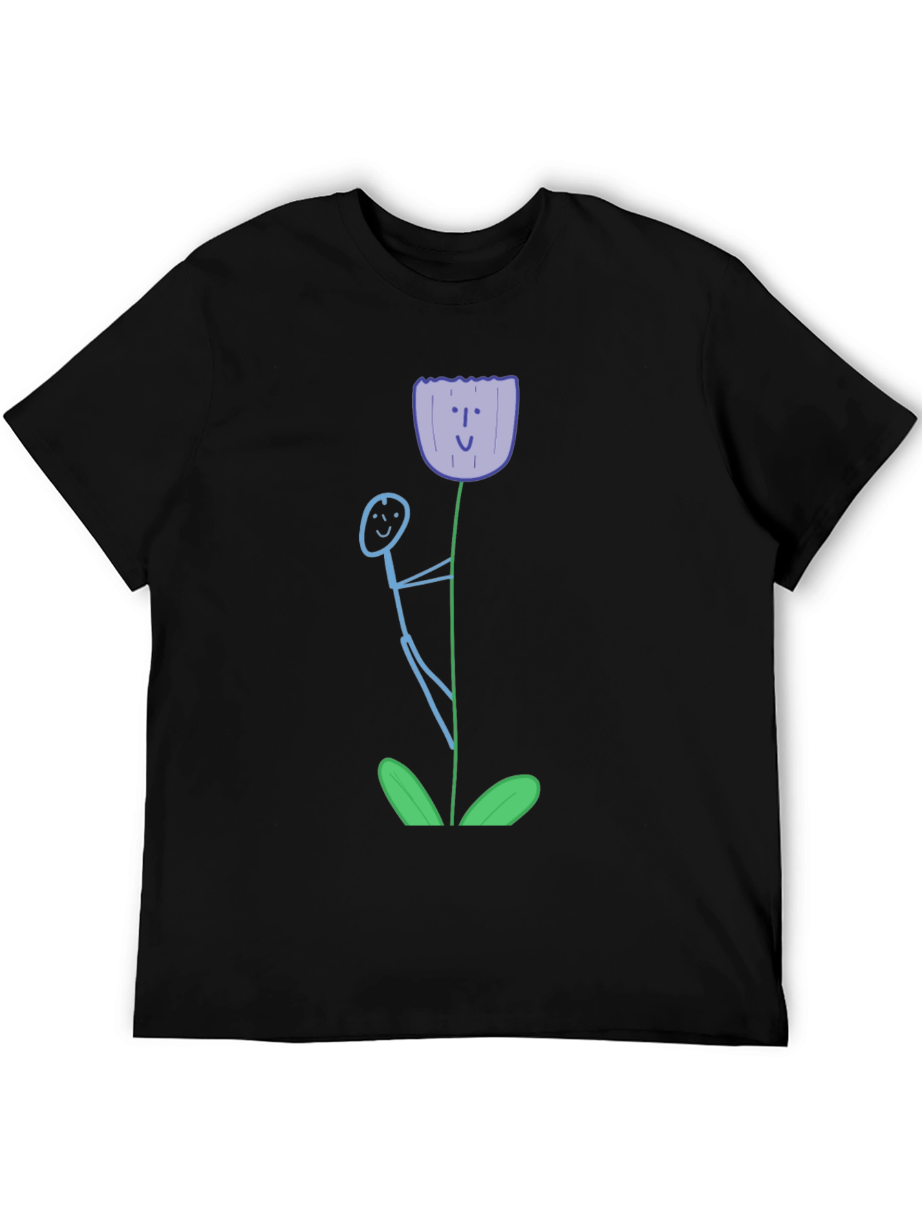 Whimsical Flower Graphic Tee - Black Cotton T-Shirt