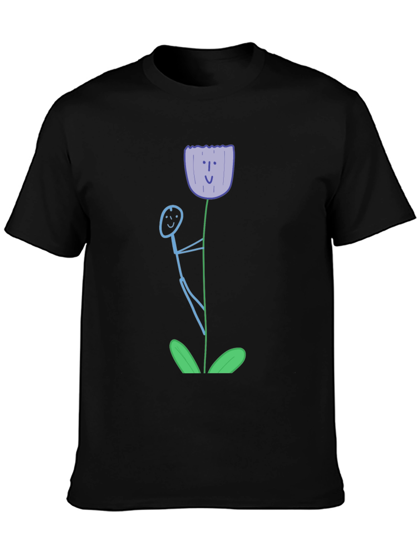 Whimsical Flower Graphic Tee - Black Cotton T-Shirt