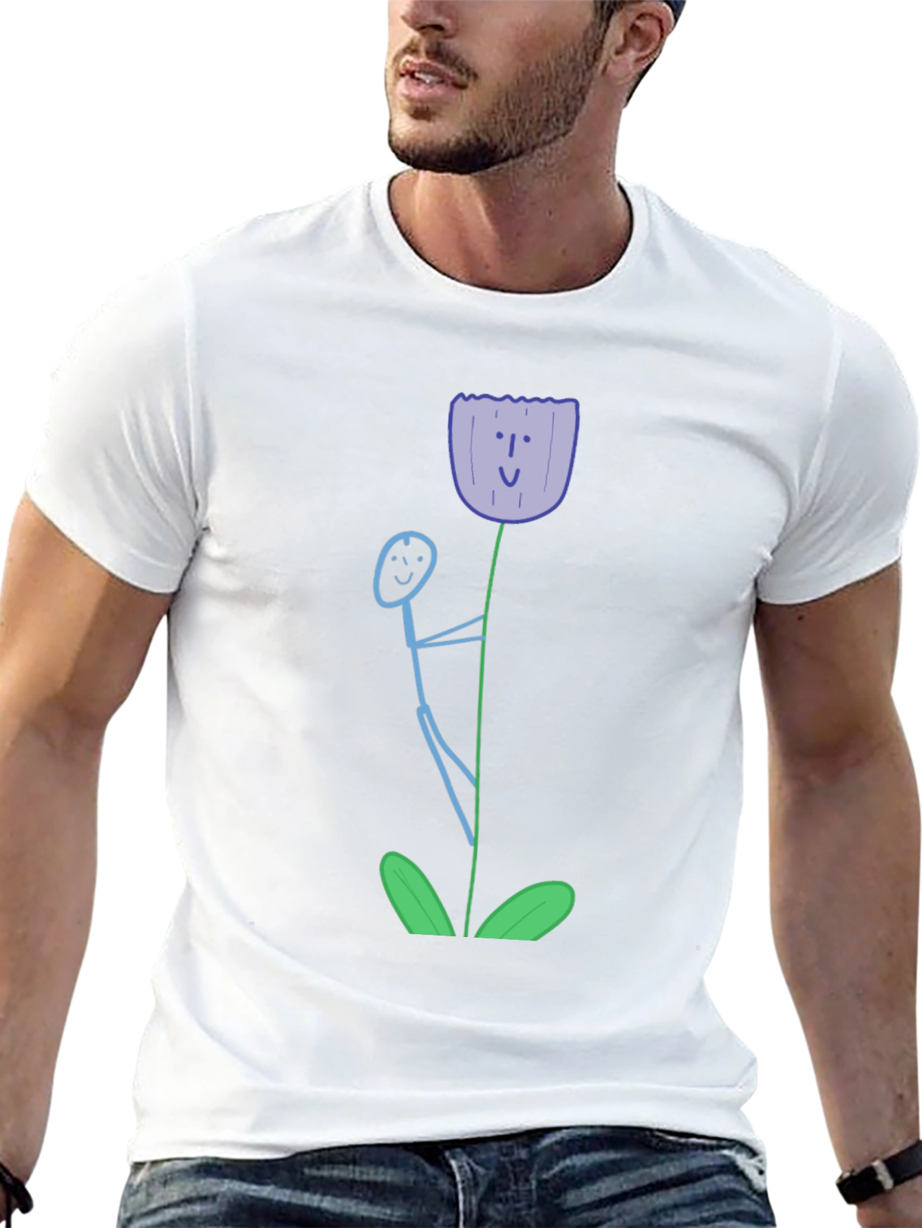 Whimsical Flower Graphic Tee - Black Cotton T-Shirt