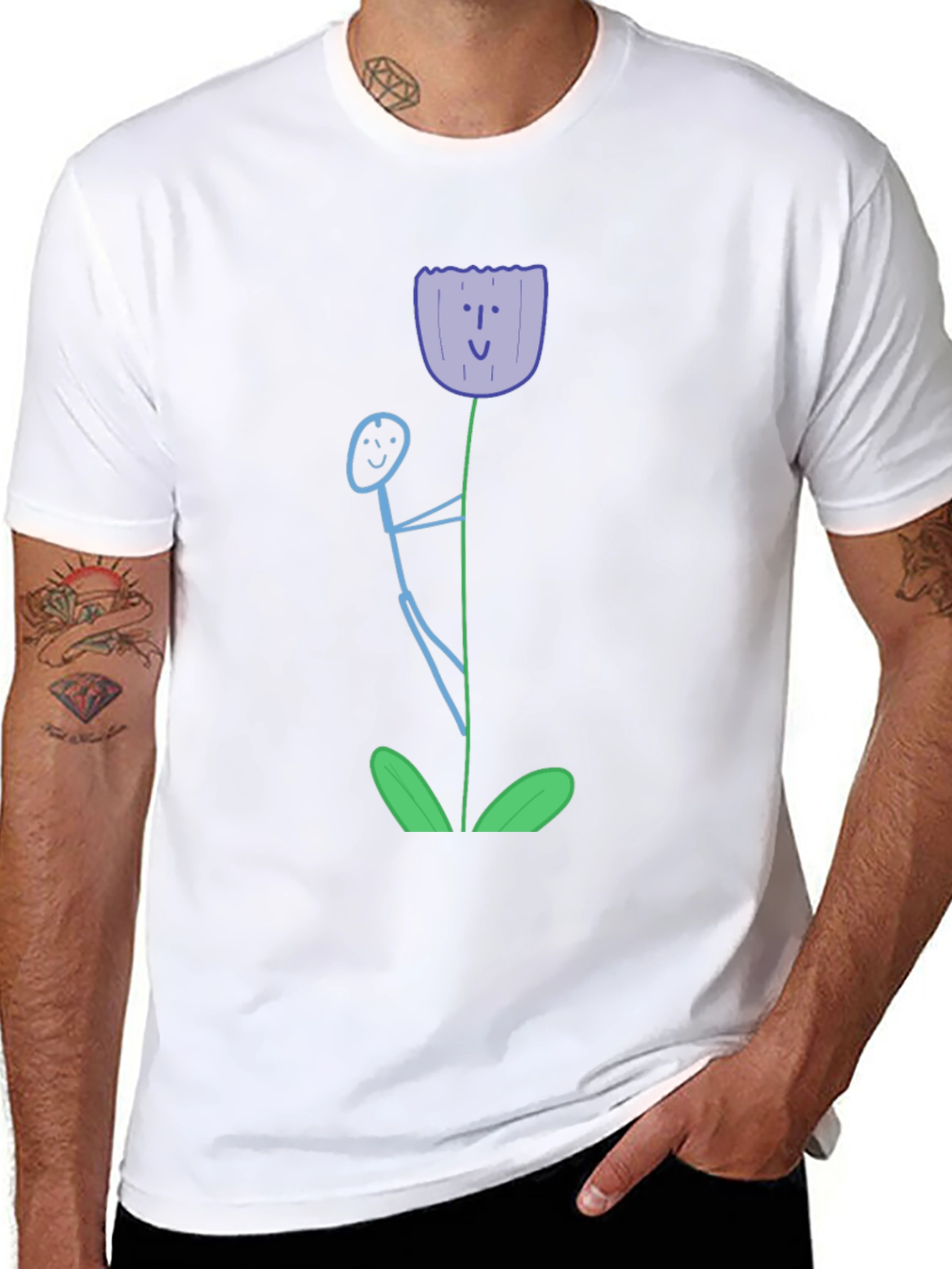 Whimsical Flower Graphic Tee - Black Cotton T-Shirt