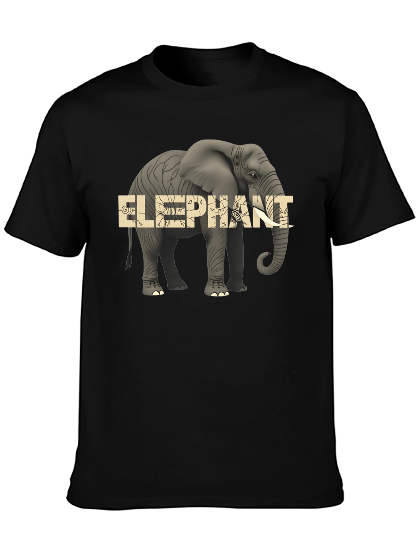 Elephant Graphic Print Mens Black T-Shirt