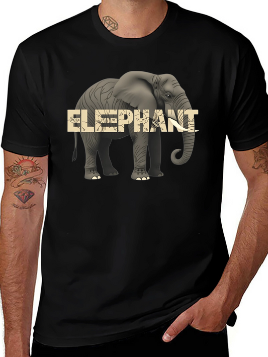 Elephant Graphic Print Mens Black T-Shirt