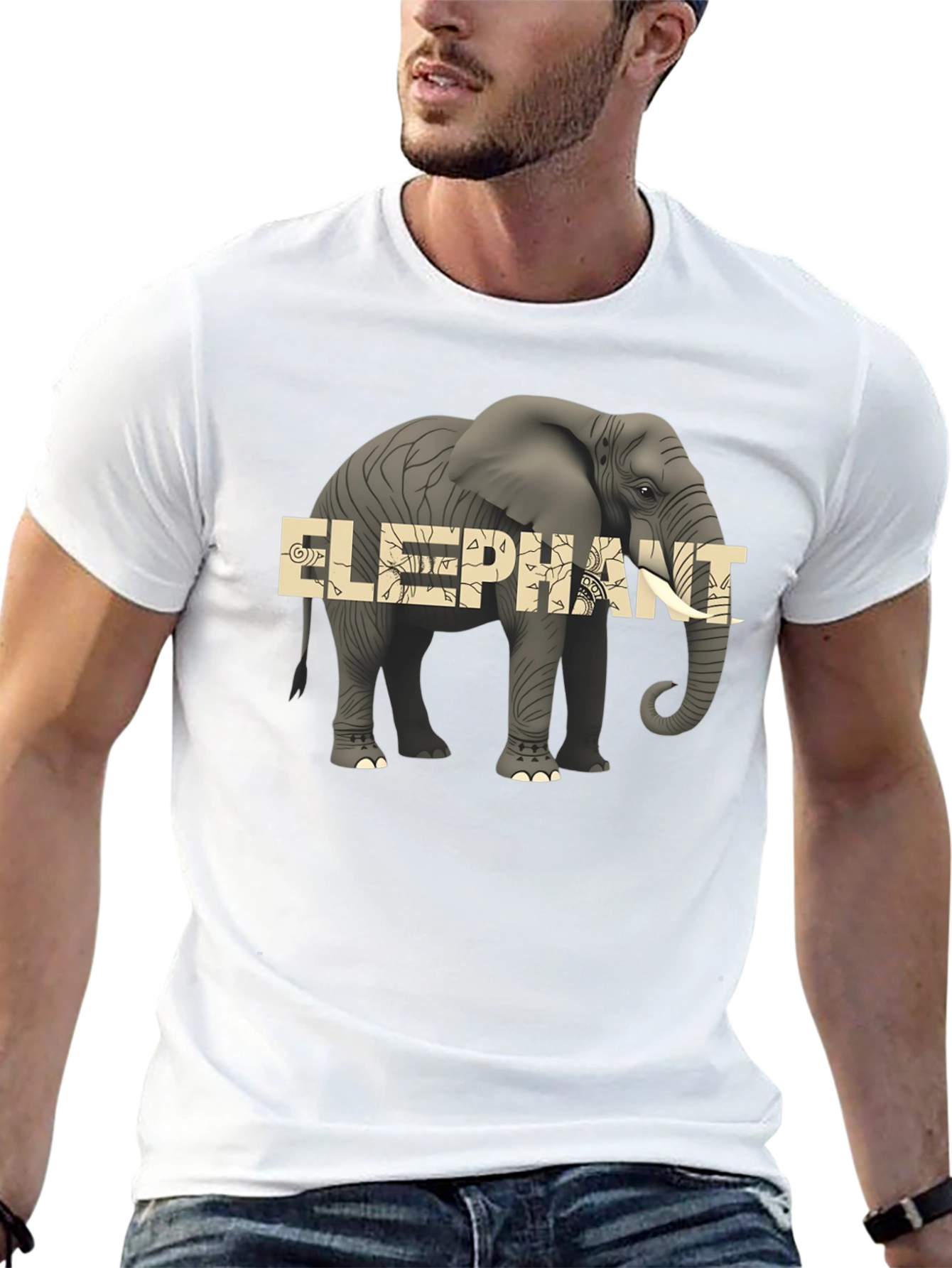 Elephant Graphic Print Mens Black T-Shirt