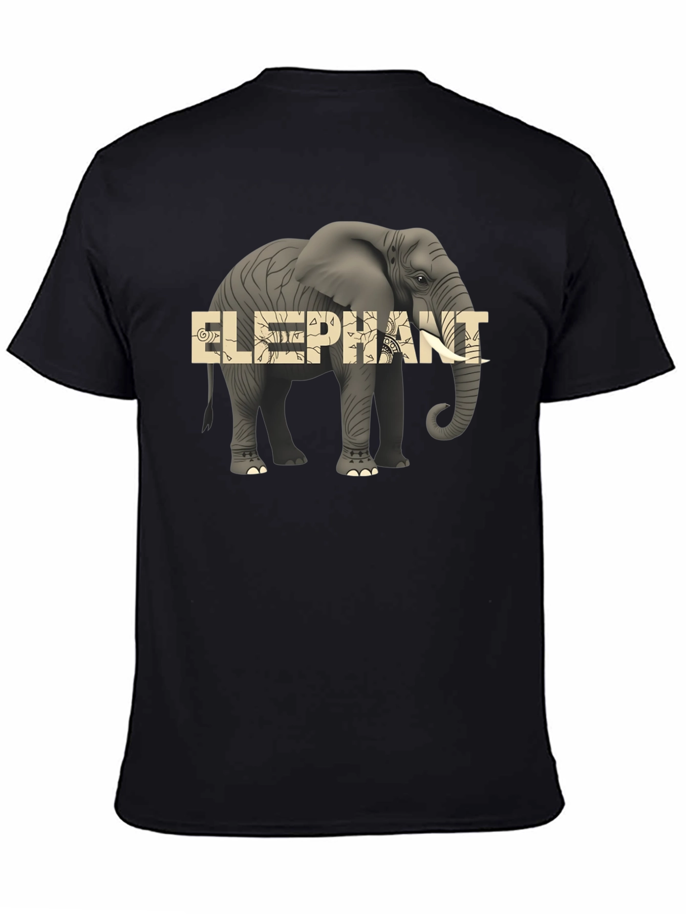 Elephant Graphic Print Mens Black T-Shirt