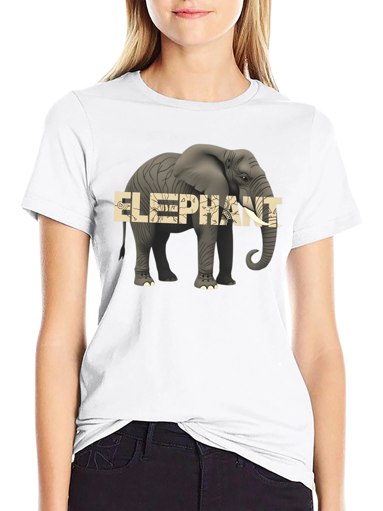 Elephant Graphic Print Mens Black T-Shirt