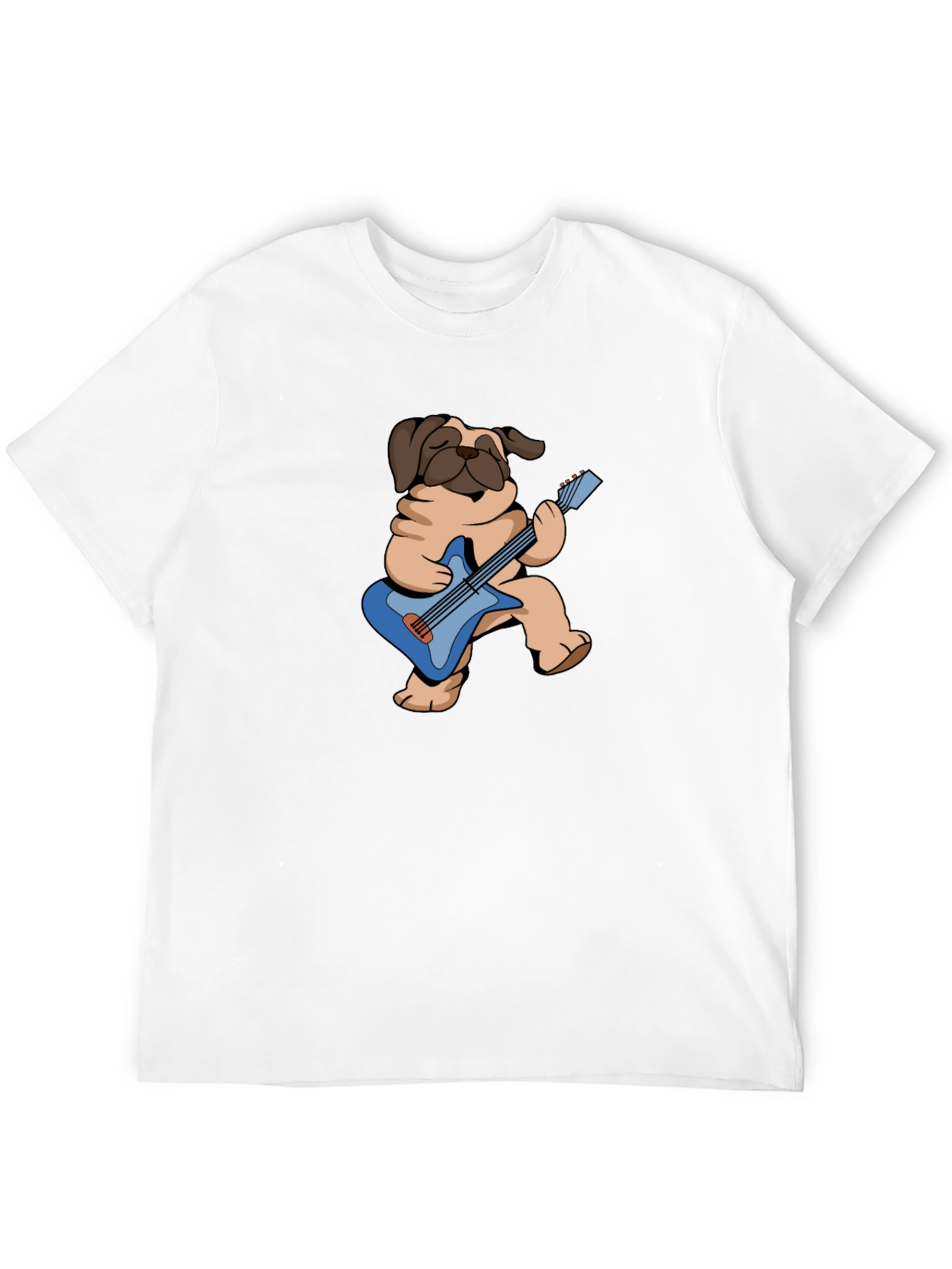 Pug Guitarist Graphic Tee - Black Cotton T-Shirt