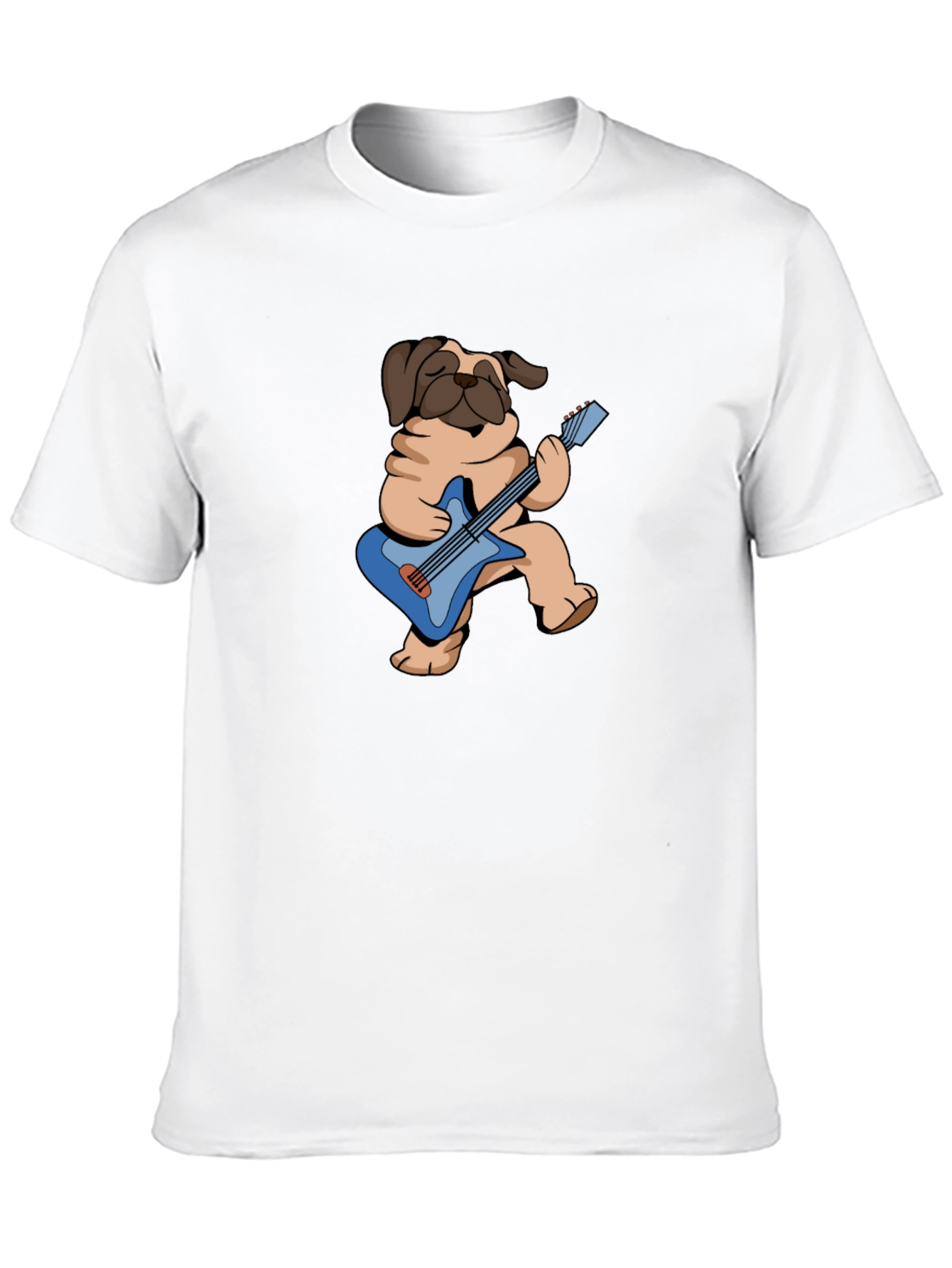 Pug Guitarist Graphic Tee - Black Cotton T-Shirt
