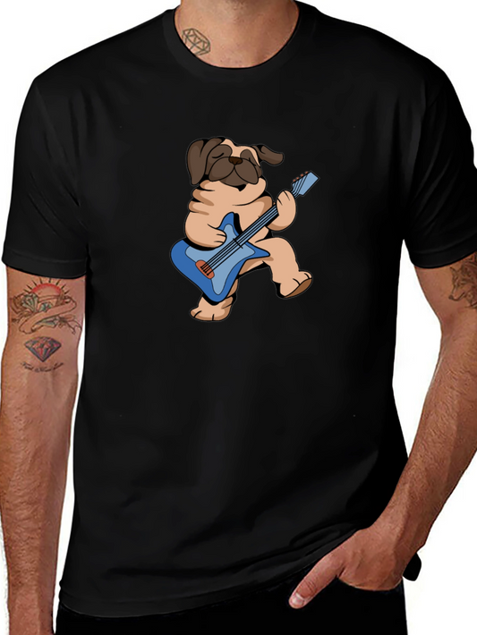 Pug Guitarist Graphic Tee - Black Cotton T-Shirt