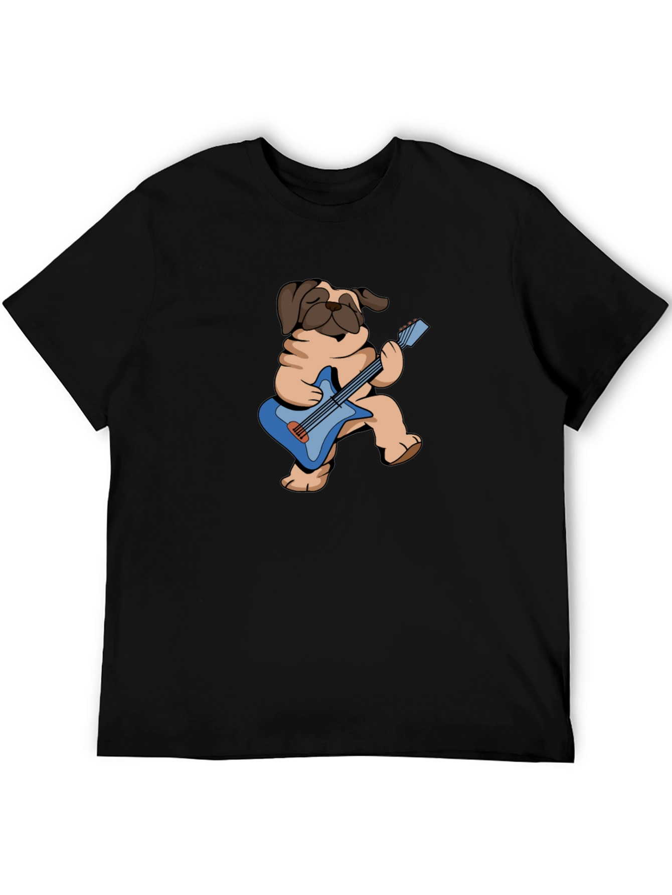 Pug Guitarist Graphic Tee - Black Cotton T-Shirt