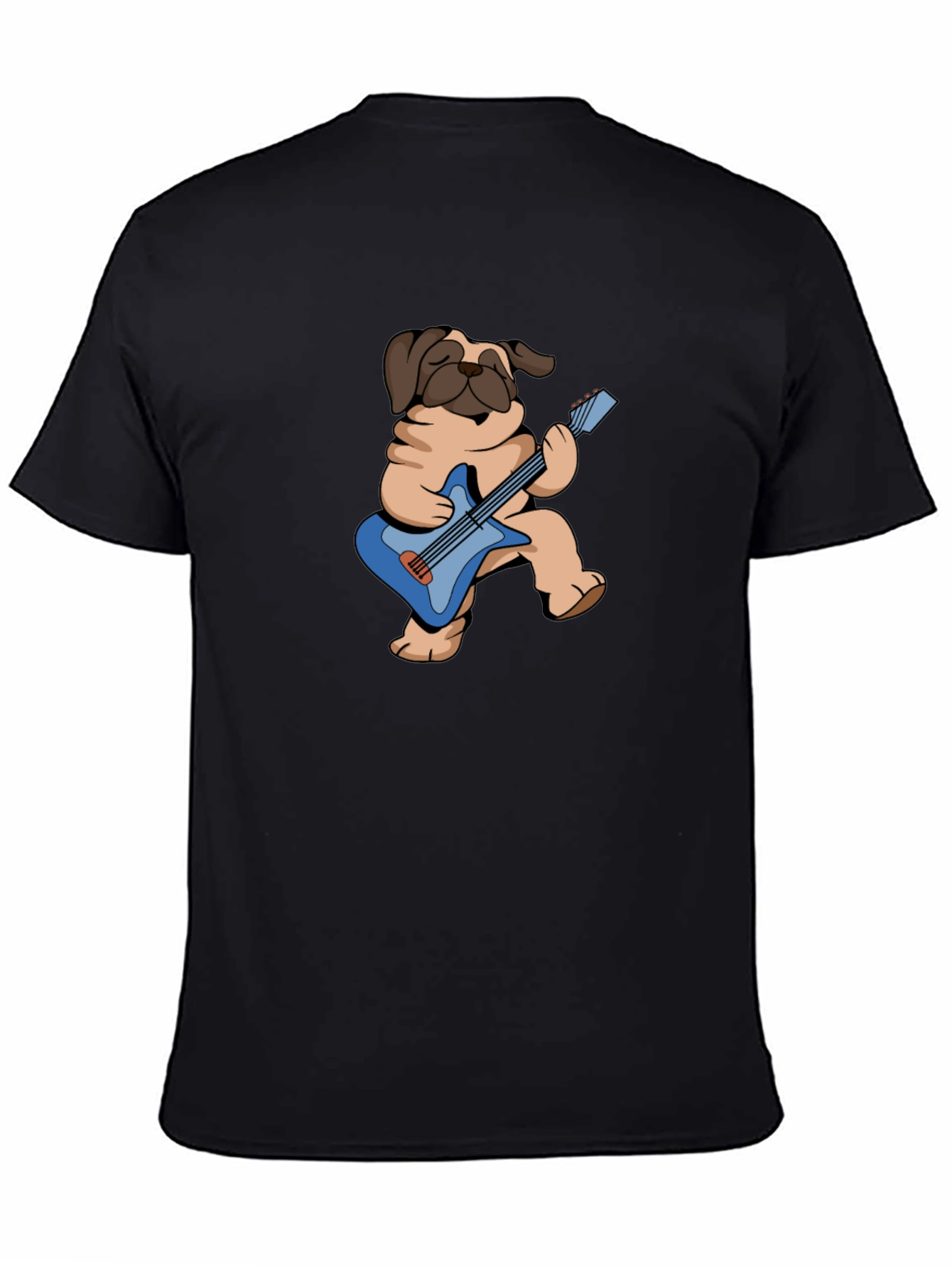 Pug Guitarist Graphic Tee - Black Cotton T-Shirt