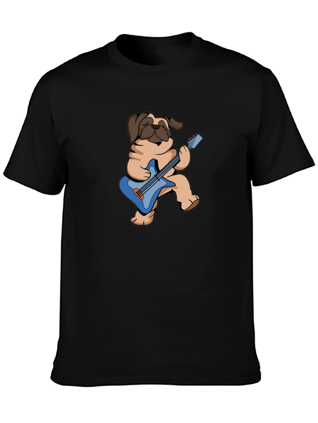 Pug Guitarist Graphic Tee - Black Cotton T-Shirt