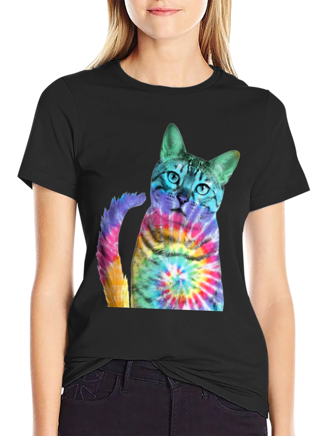 Tie-Dye Cat Graphic T-Shirt