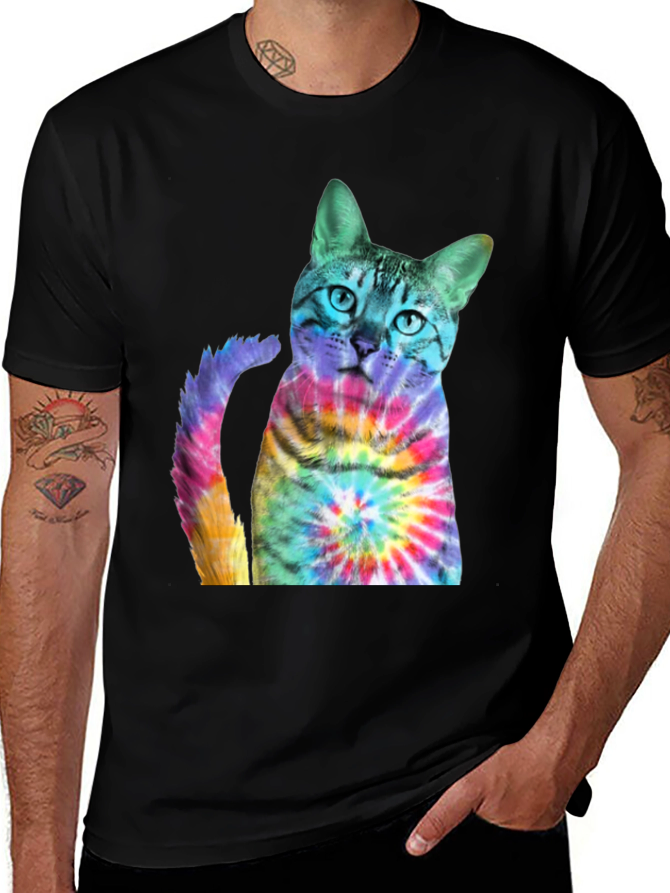 Tie-Dye Cat Graphic T-Shirt