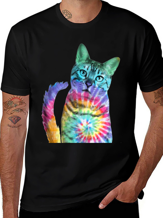 Tie-Dye Cat Graphic T-Shirt