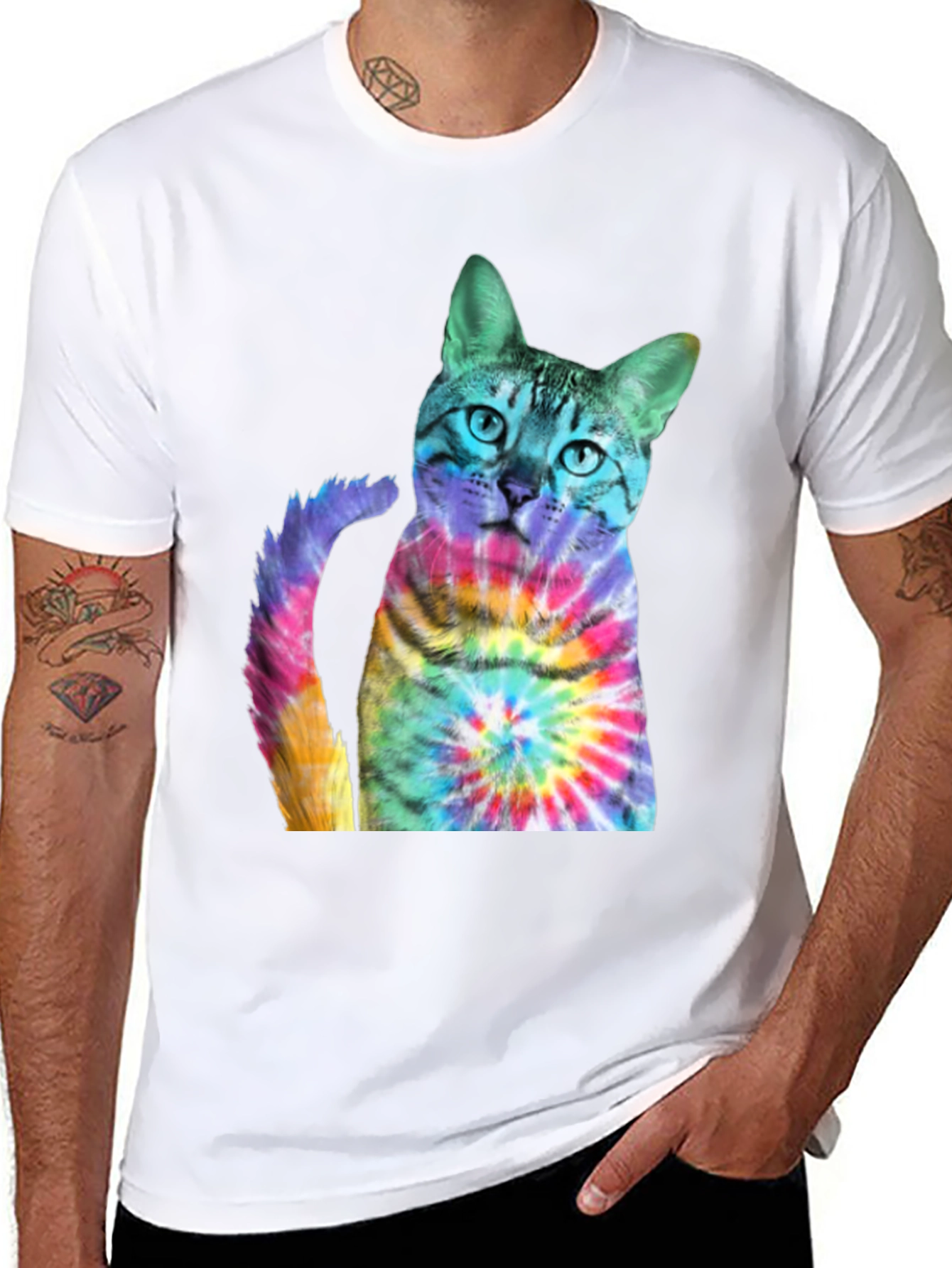 Tie-Dye Cat Graphic T-Shirt