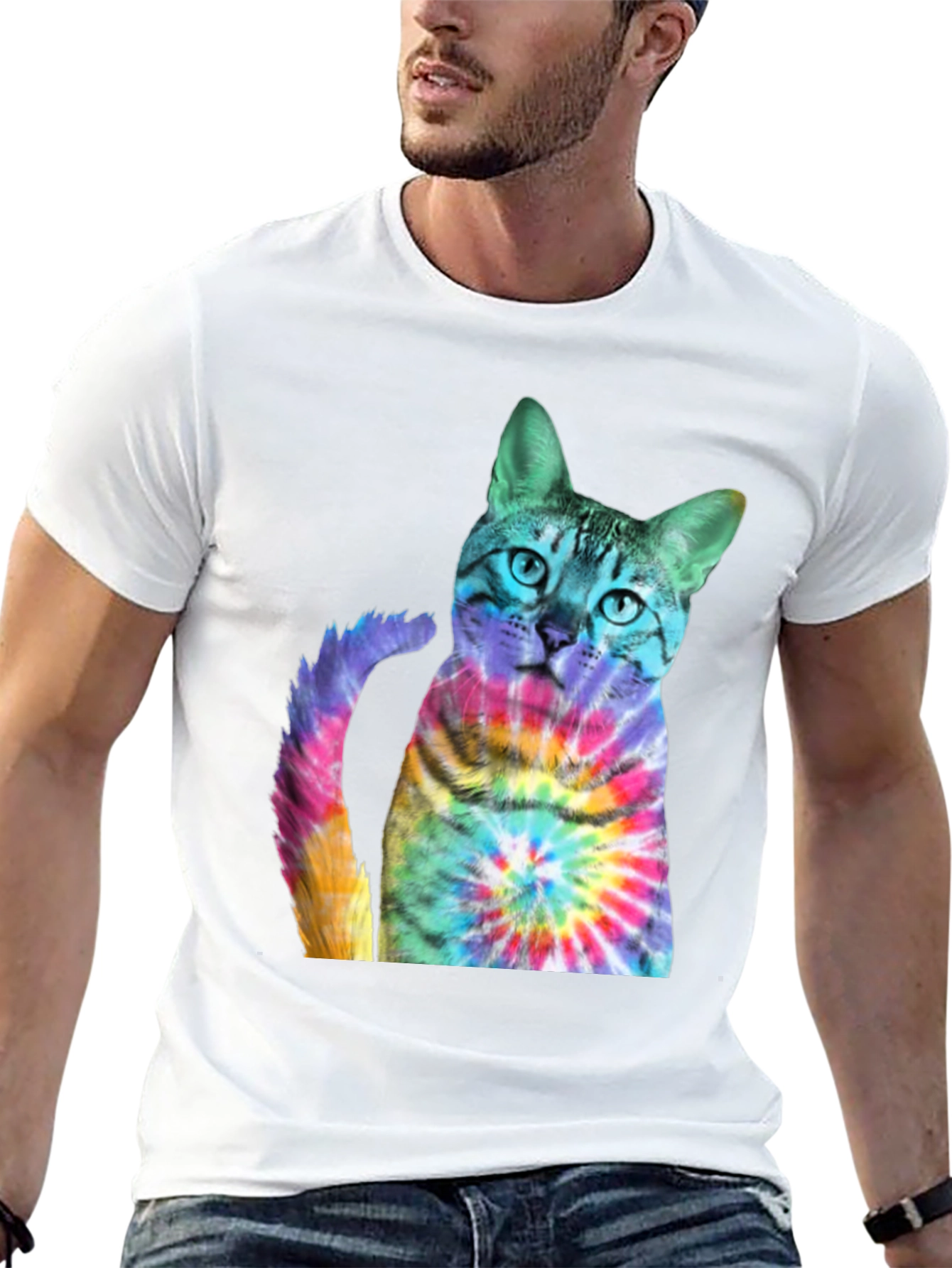 Tie-Dye Cat Graphic T-Shirt