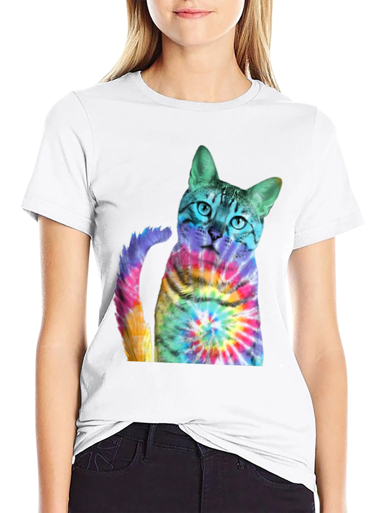 Tie-Dye Cat Graphic T-Shirt