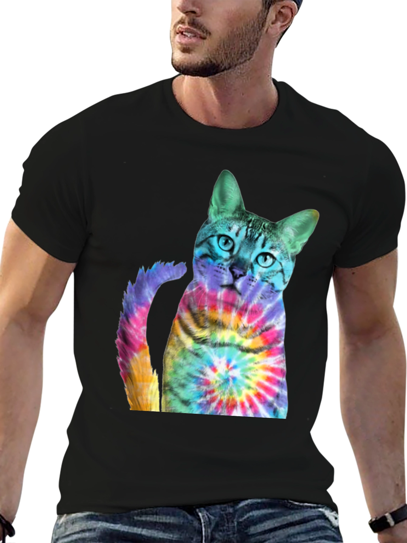 Tie-Dye Cat Graphic T-Shirt
