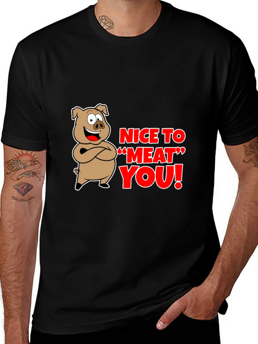 Nice To Meat You Graphic T-Shirt - Funny Pig Tee
