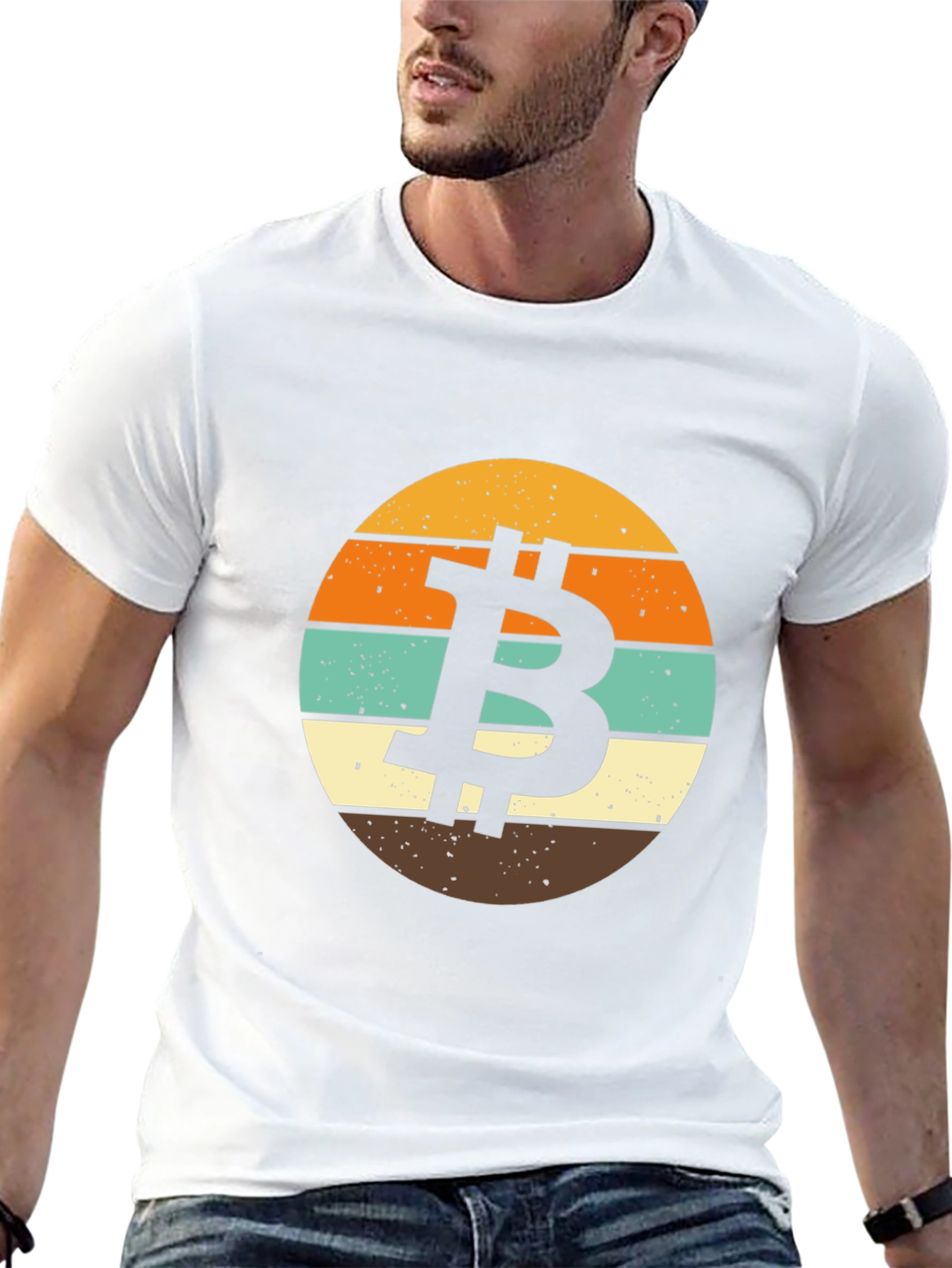Bitcoin Retro Sunset Graphic T-Shirt