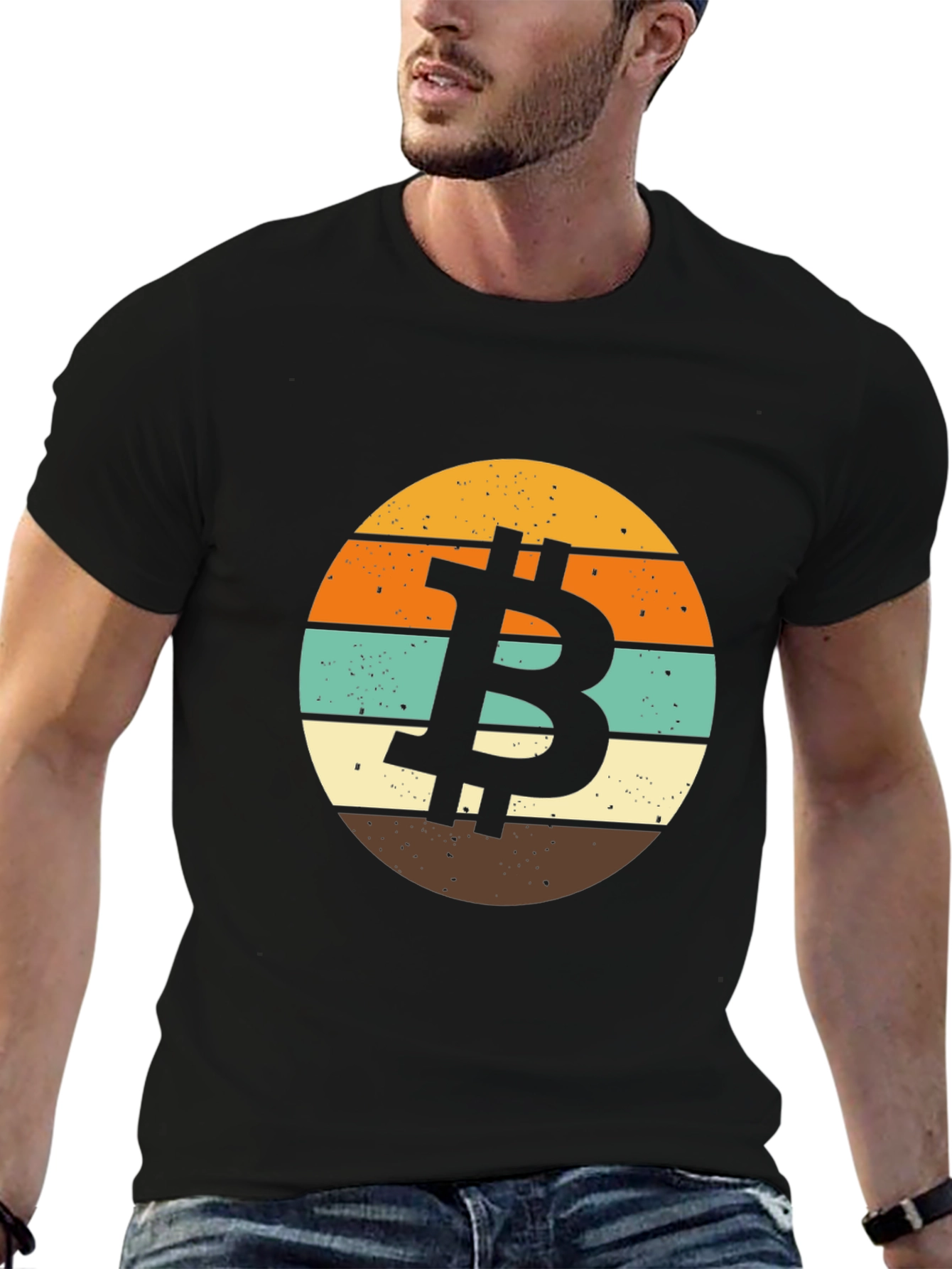 Bitcoin Retro Sunset Graphic T-Shirt