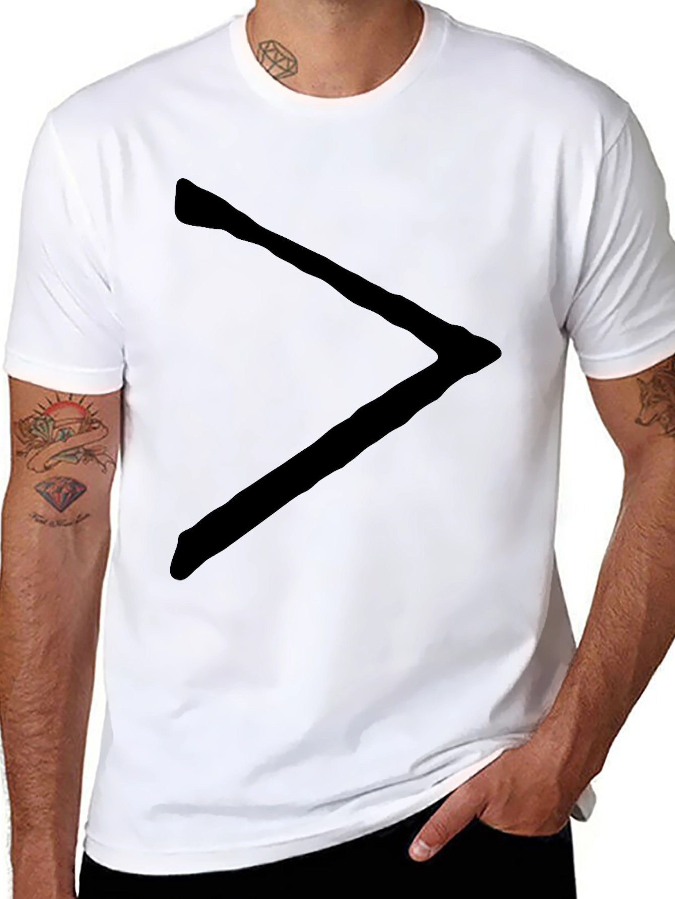 Mens Black T-Shirt with Geometric Chevron Design