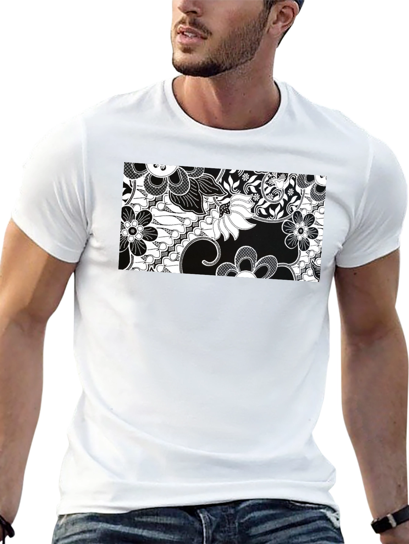 Black Floral Print Crew Neck T-Shirt