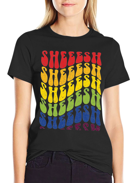 Retro SHEEESH Rainbow Graphic T-Shirt