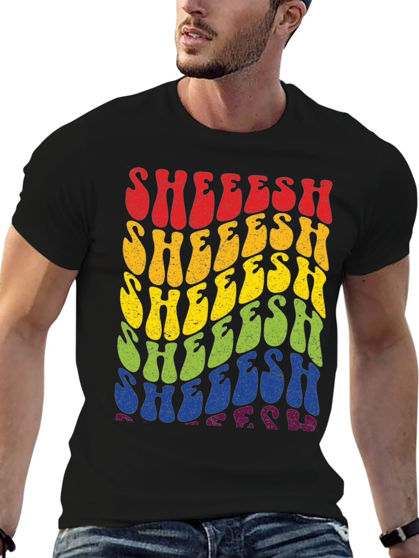 Retro SHEEESH Rainbow Graphic T-Shirt