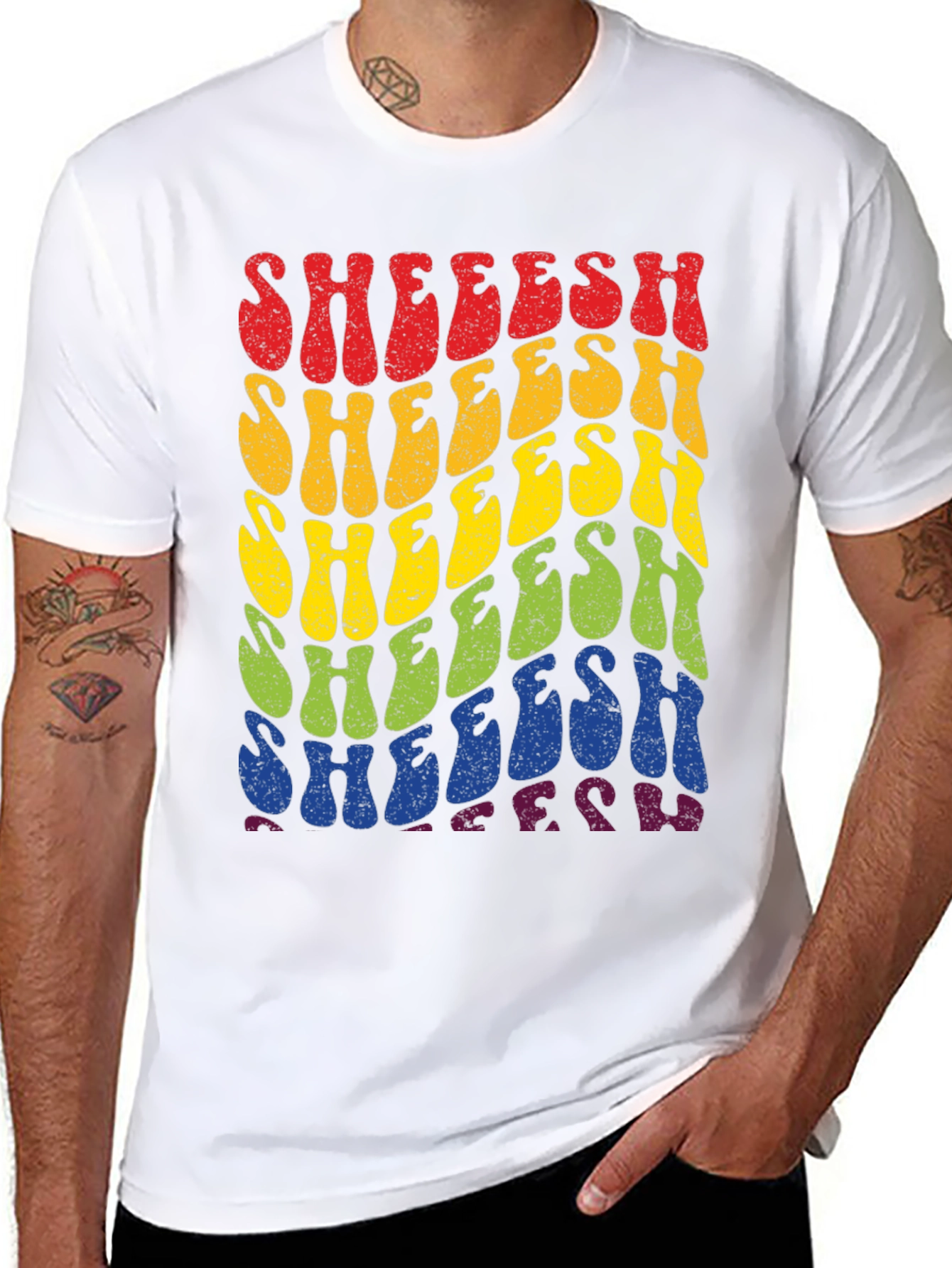 Retro SHEEESH Rainbow Graphic T-Shirt