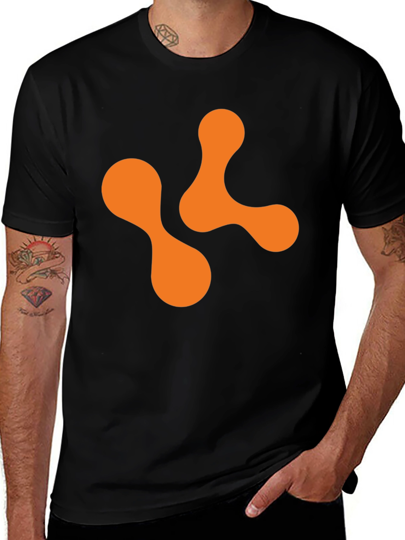 Abstract Orange Shape Black T-Shirt