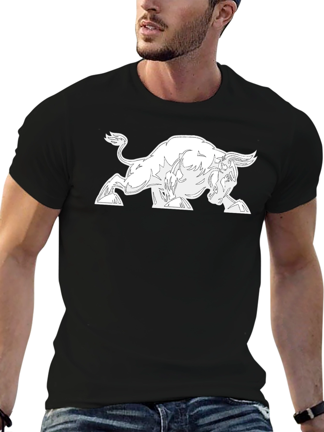 Black Graphic Tee - Bull Design