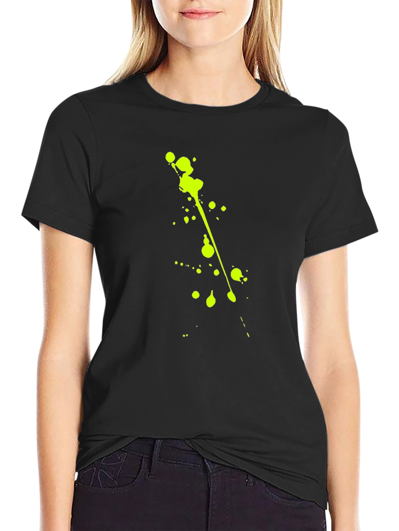 Black Tee with Neon Green Splatter Design