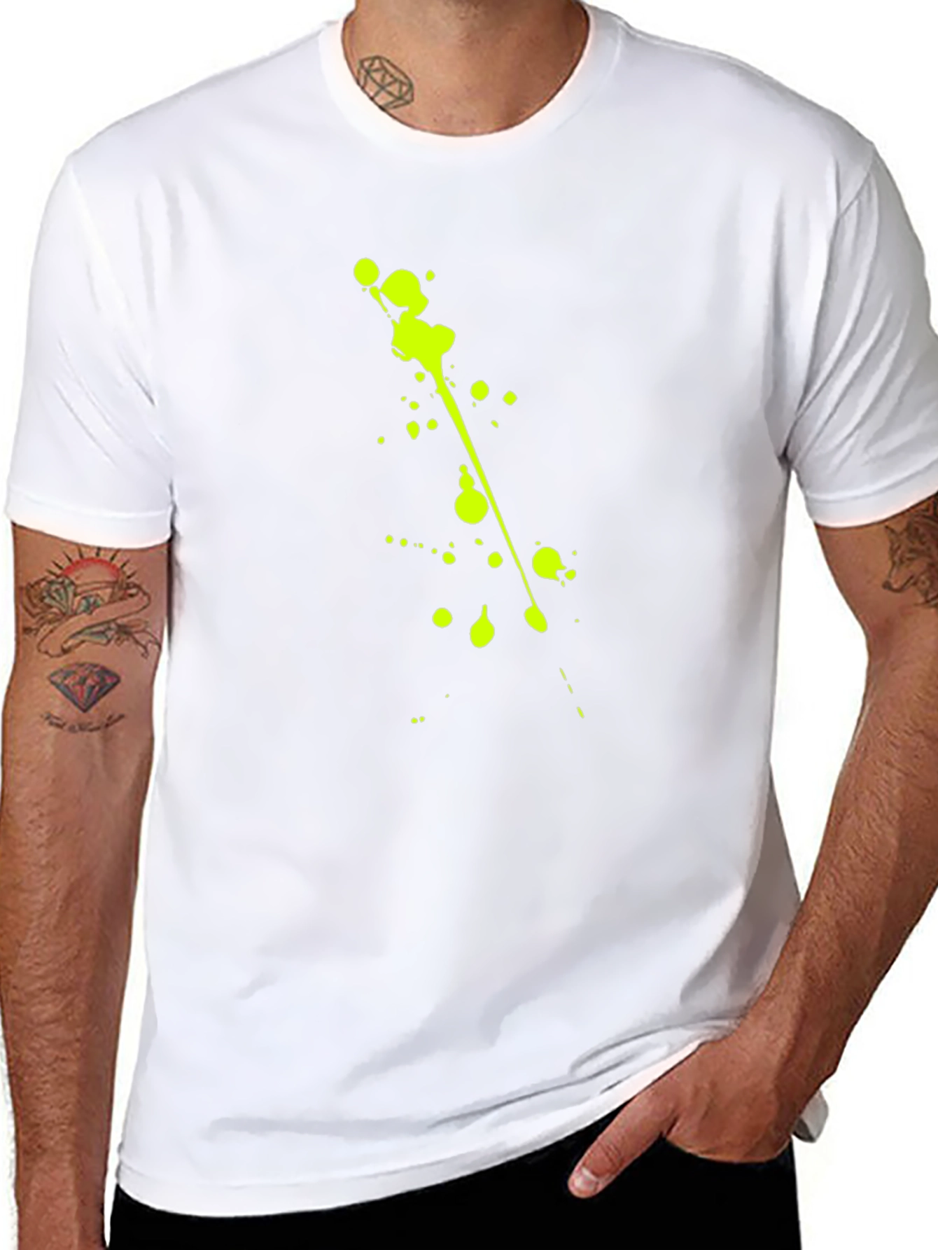 Black Tee with Neon Green Splatter Design