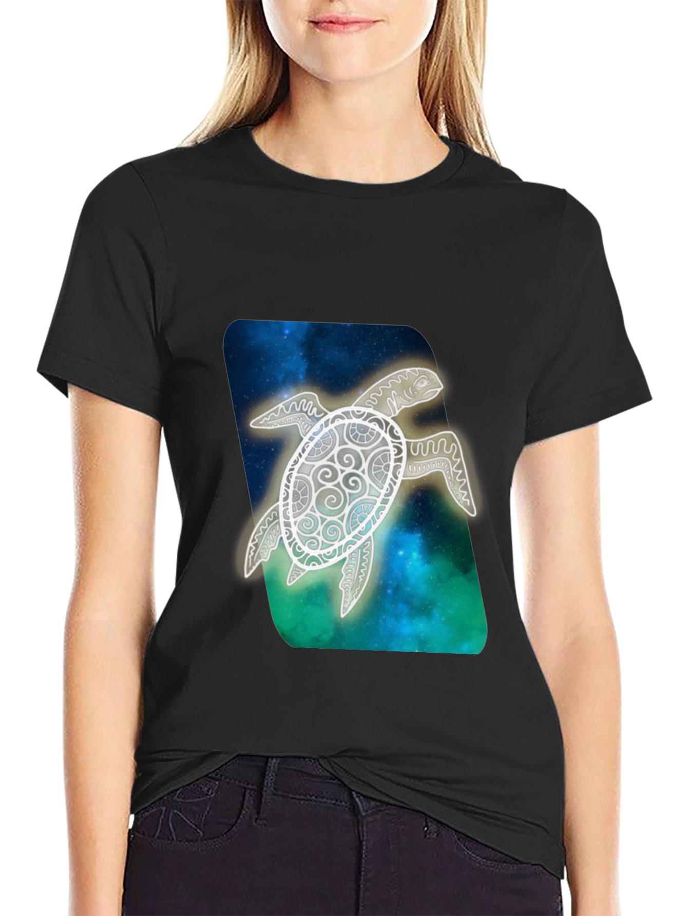 Sea Turtle Graphic Print Black T-Shirt