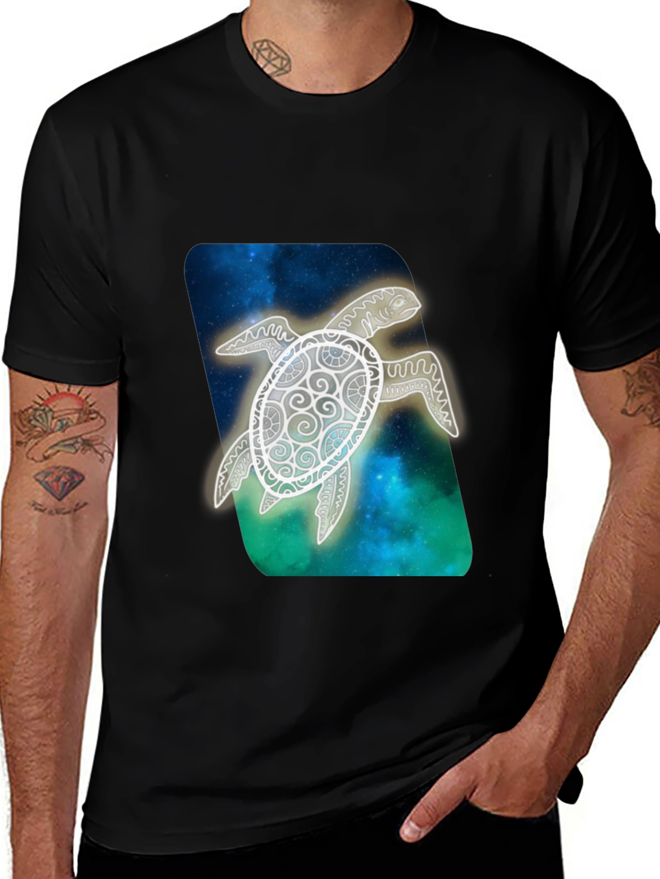 Sea Turtle Graphic Print Black T-Shirt