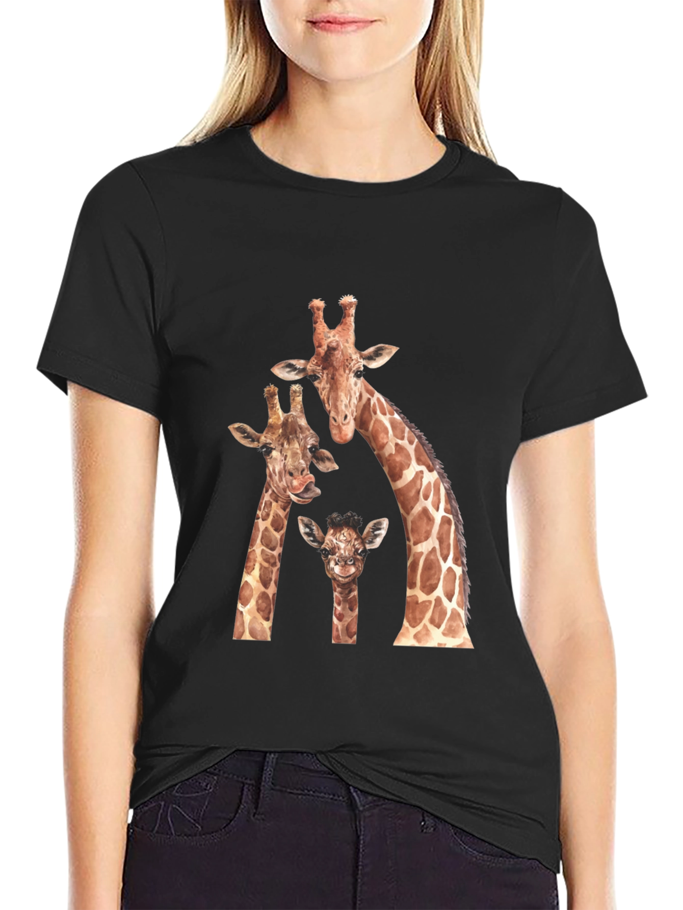 Giraffe Family Black Graphic Tee