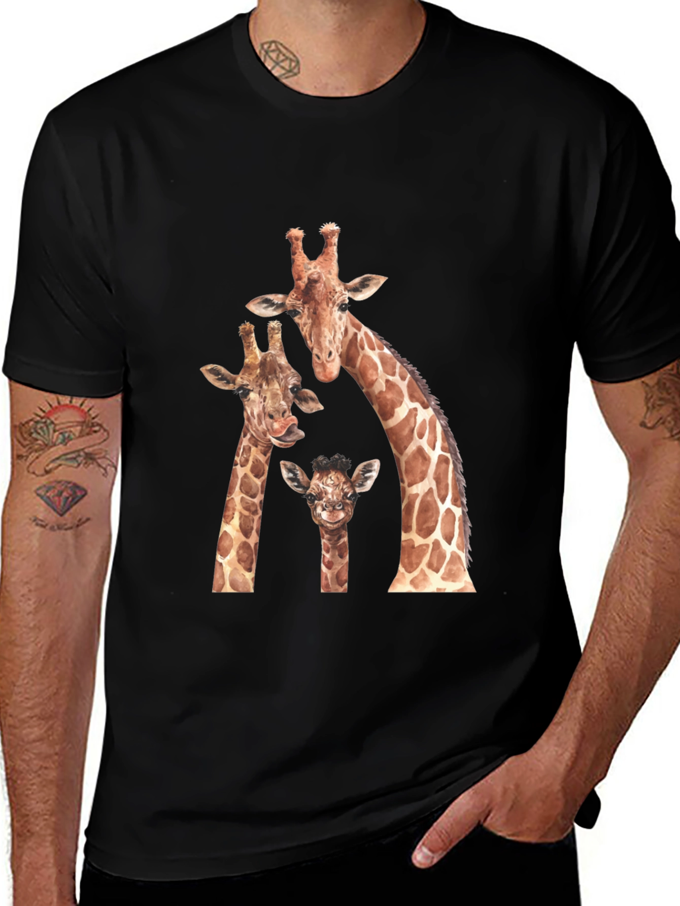 Giraffe Family Black Graphic Tee
