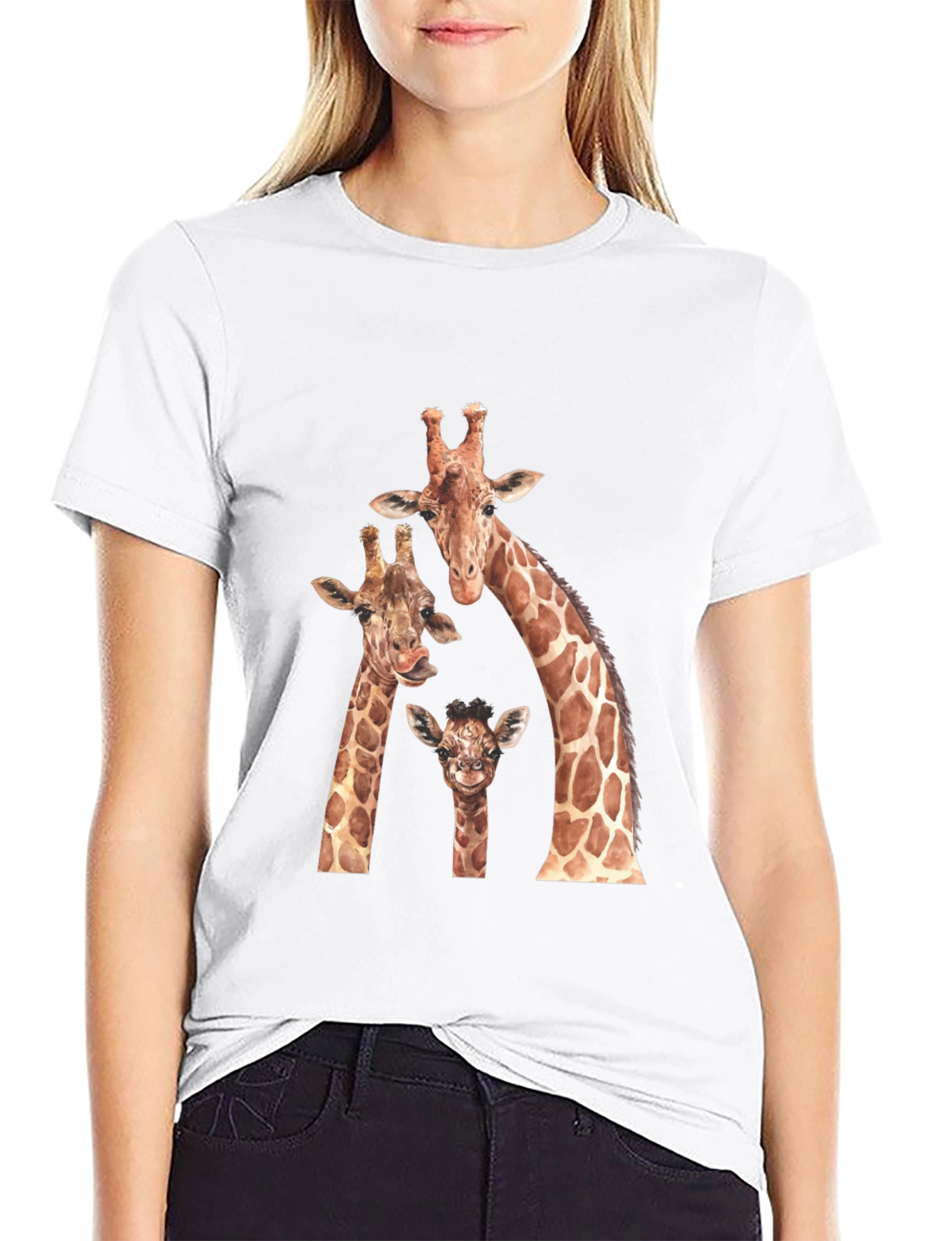 Giraffe Family Black Graphic Tee