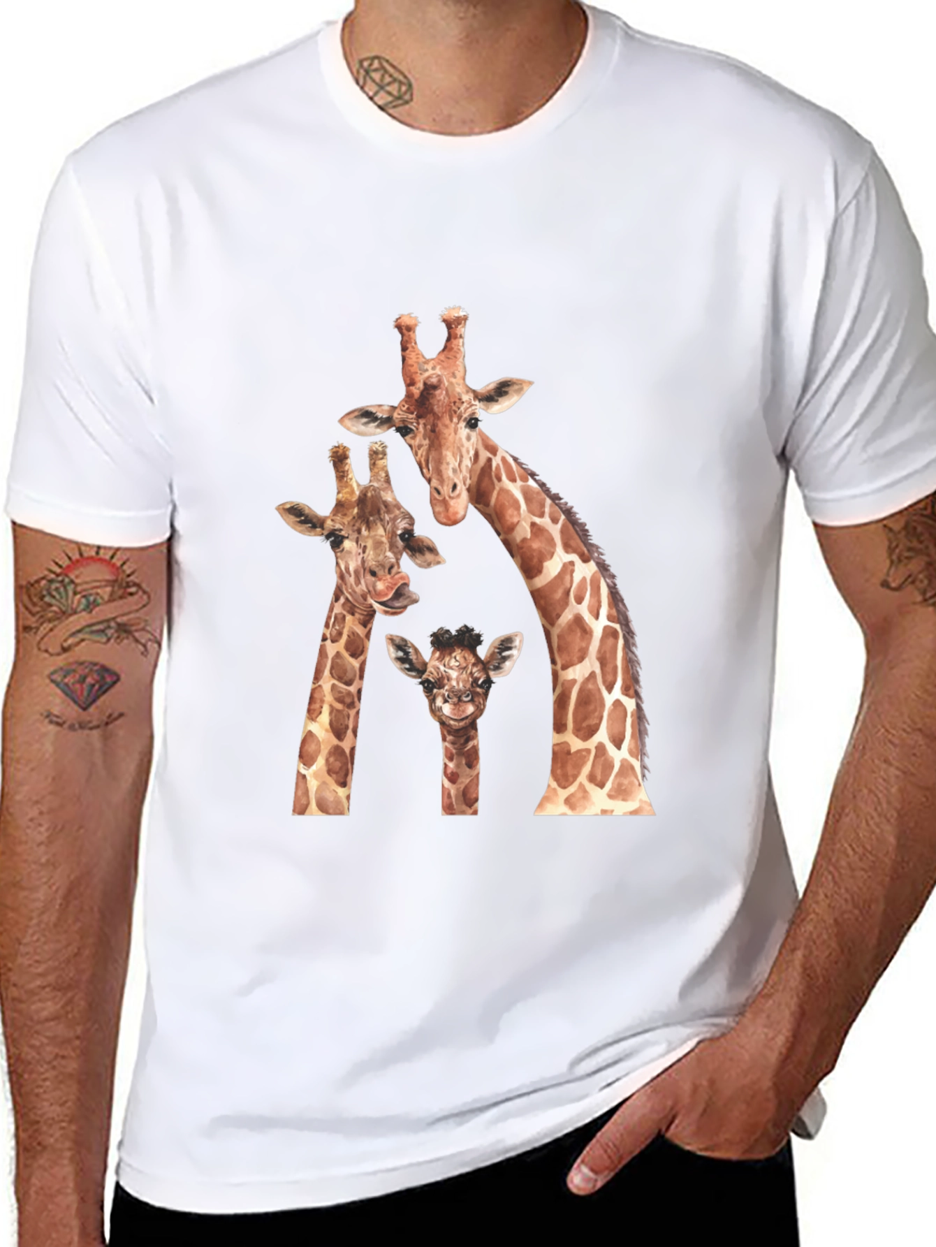 Giraffe Family Black Graphic Tee