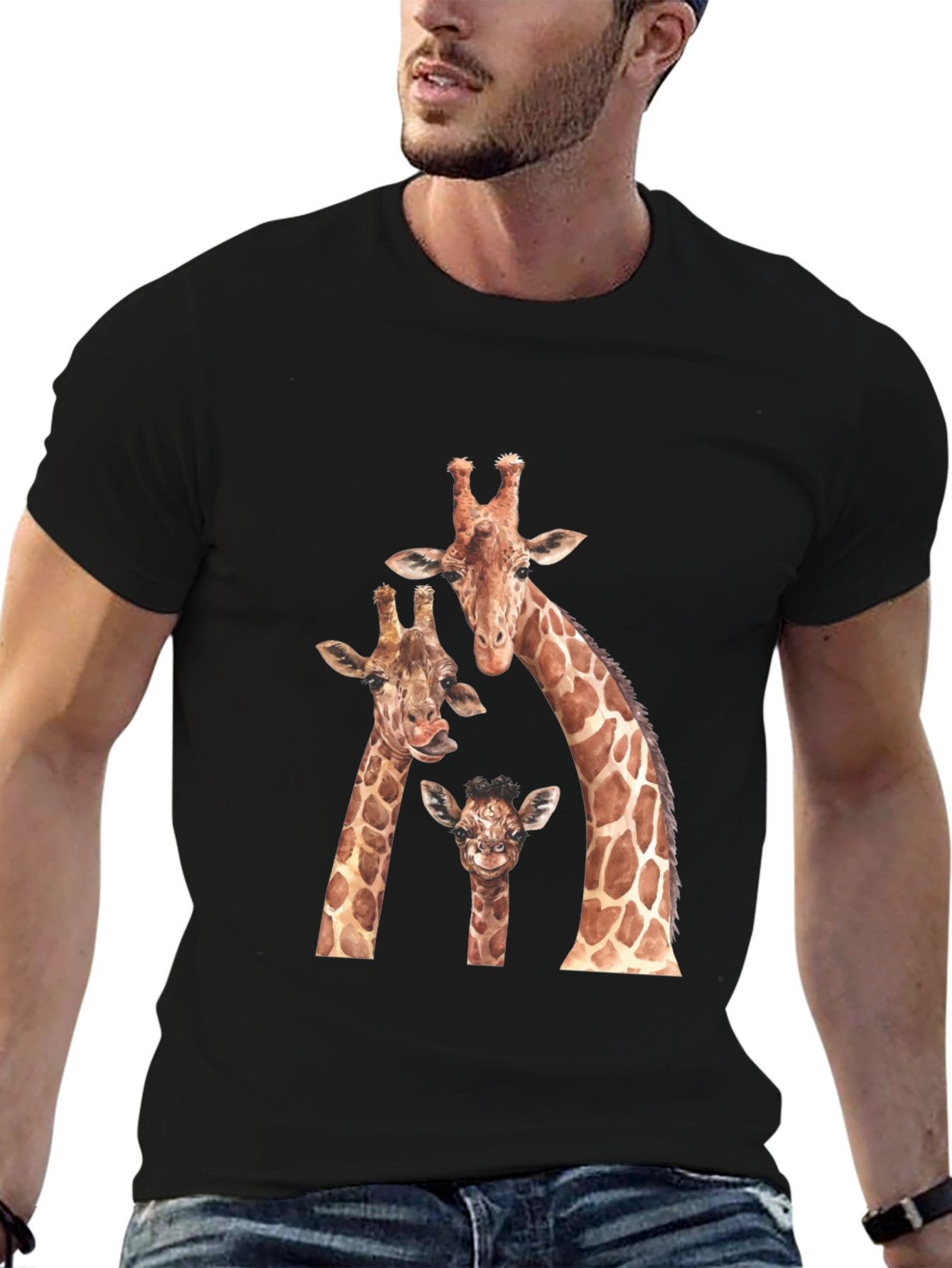 Giraffe Family Black Graphic Tee