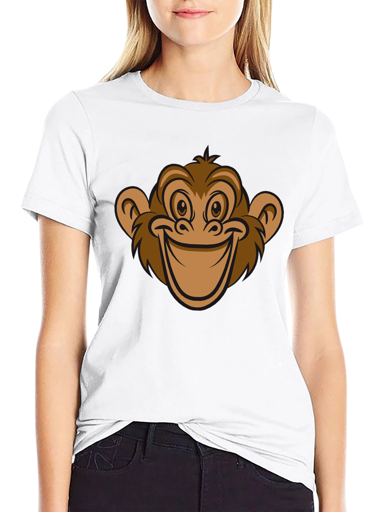 Funny Monkey Face Graphic T-Shirt - Black