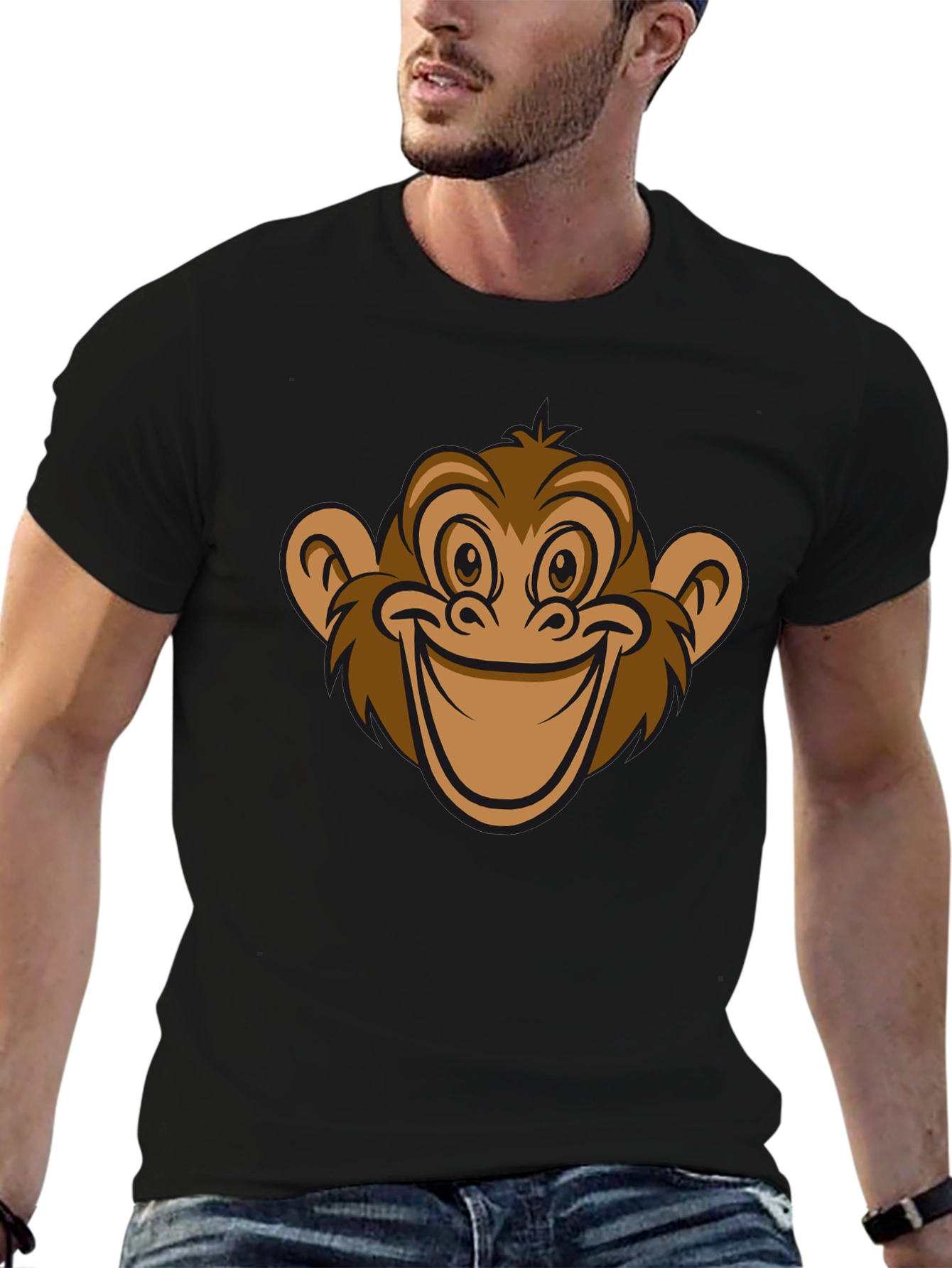 Funny Monkey Face Graphic T-Shirt - Black