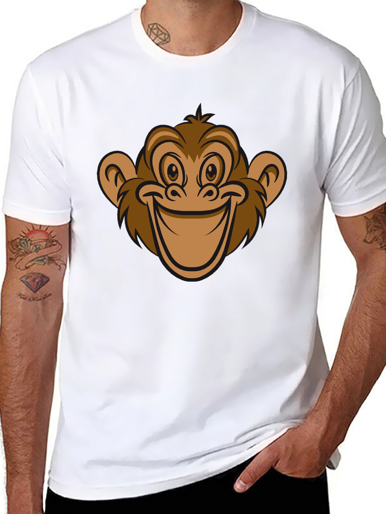Funny Monkey Face Graphic T-Shirt - Black