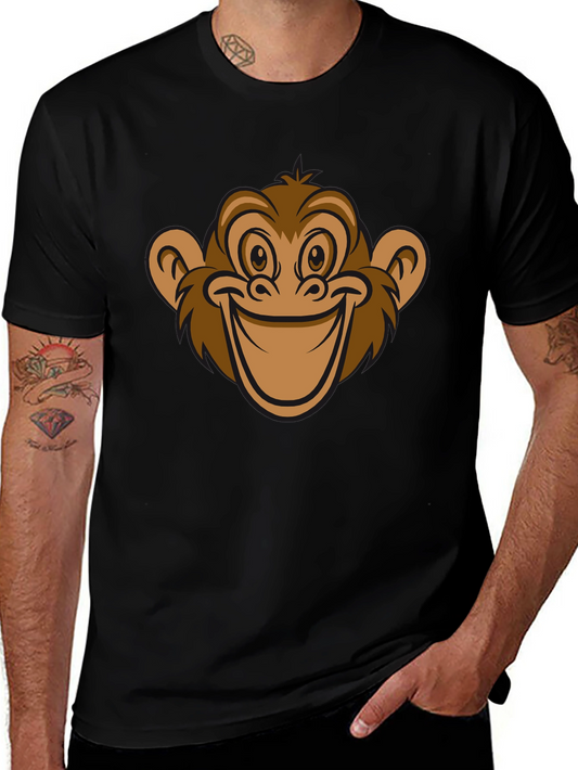 Funny Monkey Face Graphic T-Shirt - Black