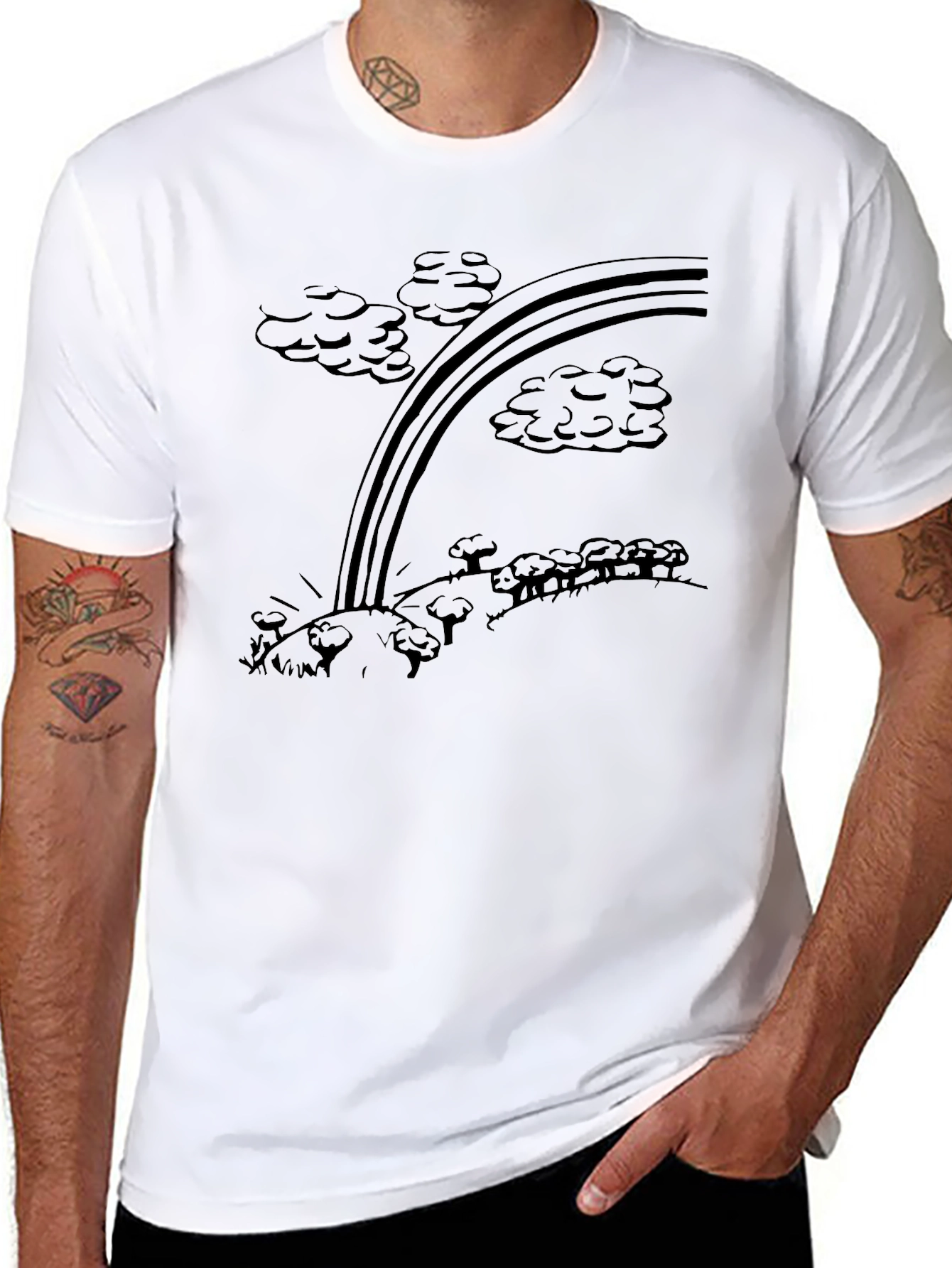 Cartoon Rainbow Graphic T-Shirt - Black