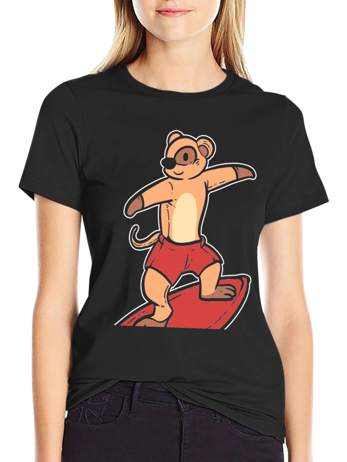 Surfing Meerkat Graphic Tee - Black T-Shirt