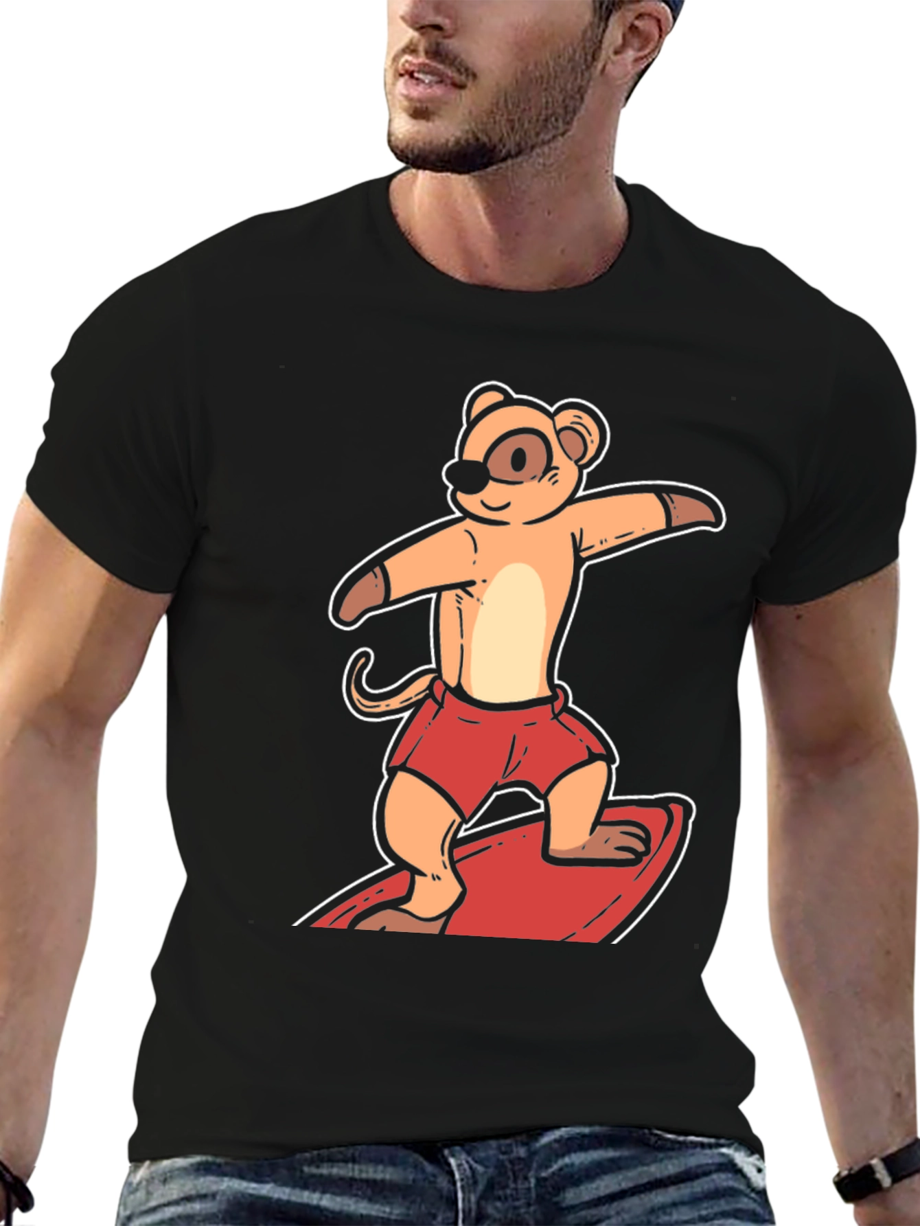 Surfing Meerkat Graphic Tee - Black T-Shirt