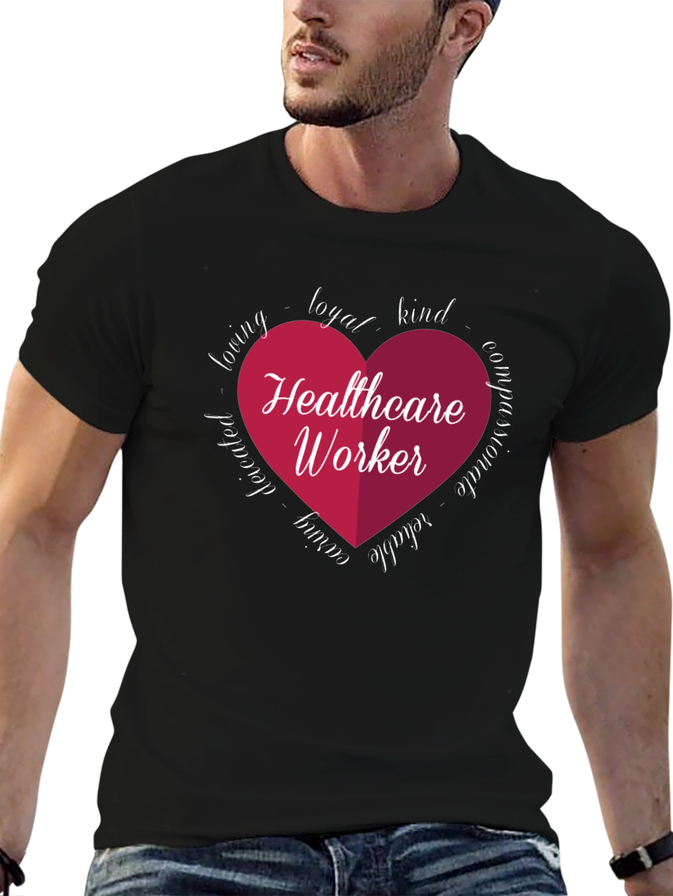 Healthcare Worker Heart Graphic Tee - Black